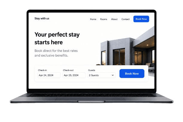 Direct booking website displayed on a laptop