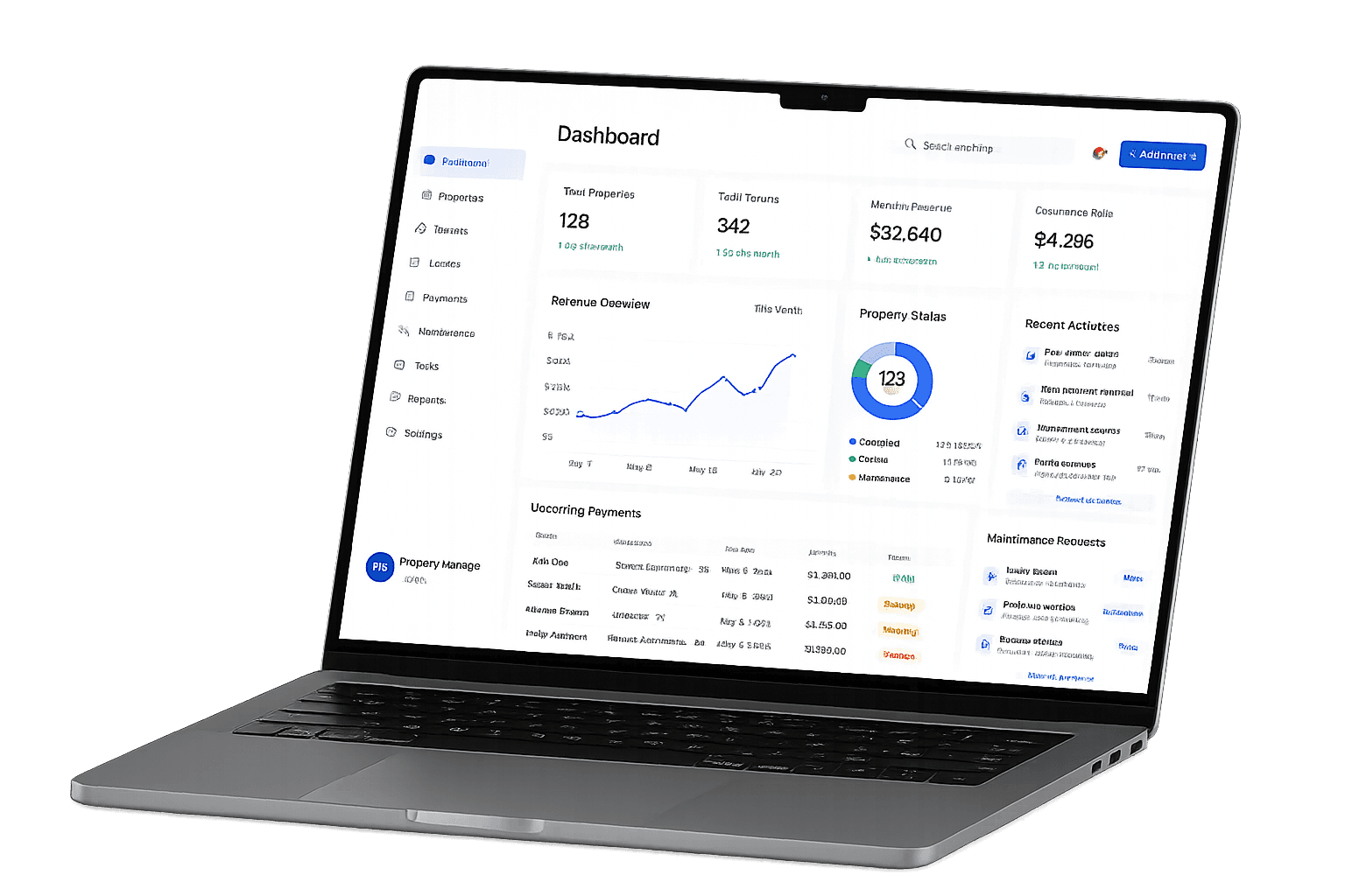 Hotel property management dashboard on laptop